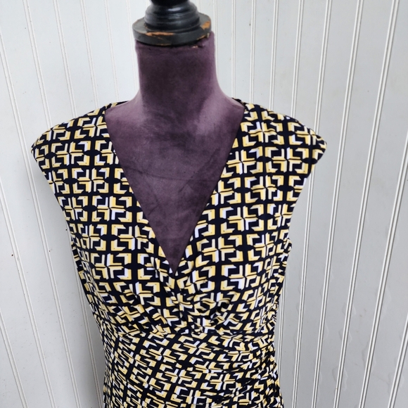 Ralph Lauren Women Dress Stretch Navy Yellow White Cap Sleeve Pleated Sheath 10 - Picture 2 of 15